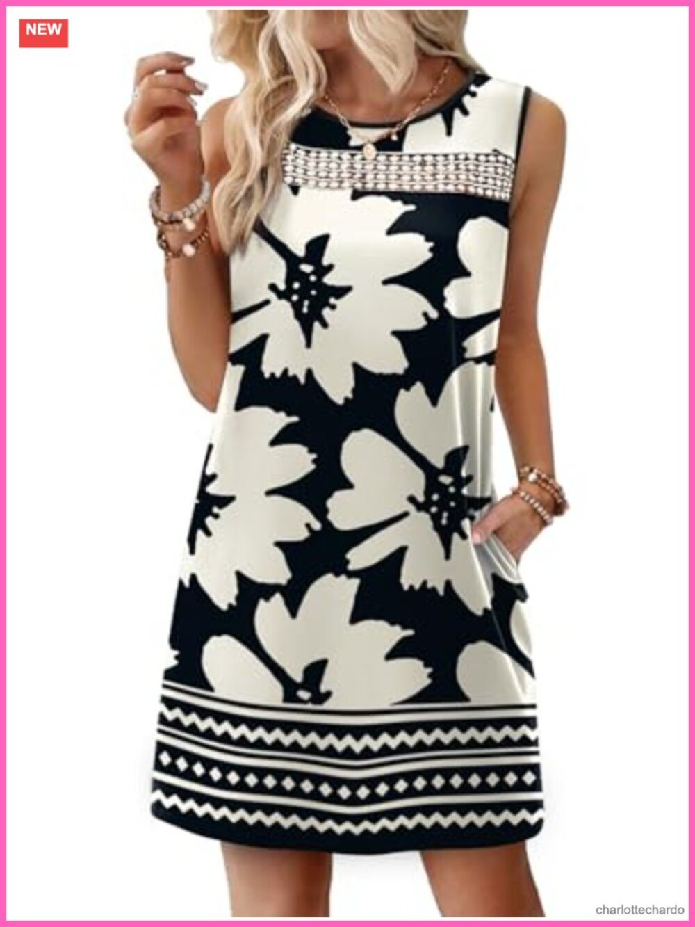 Lace Mini Tank Dress with Pockets Loose Fit Summer Vacation